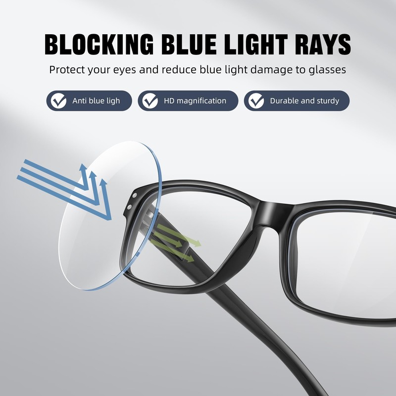 resjok 3Pairs Reading Glasses Men - Blue Light Blocking Square