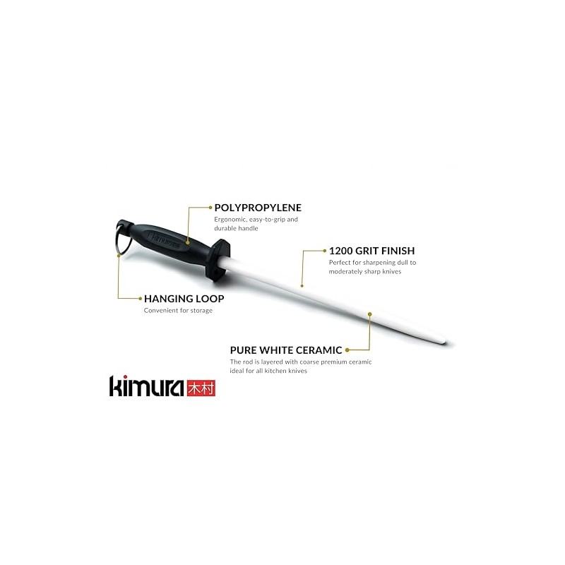 Kimura Professional Ceramic Honing Rod, 10 inch Honing Steel, Ceramic