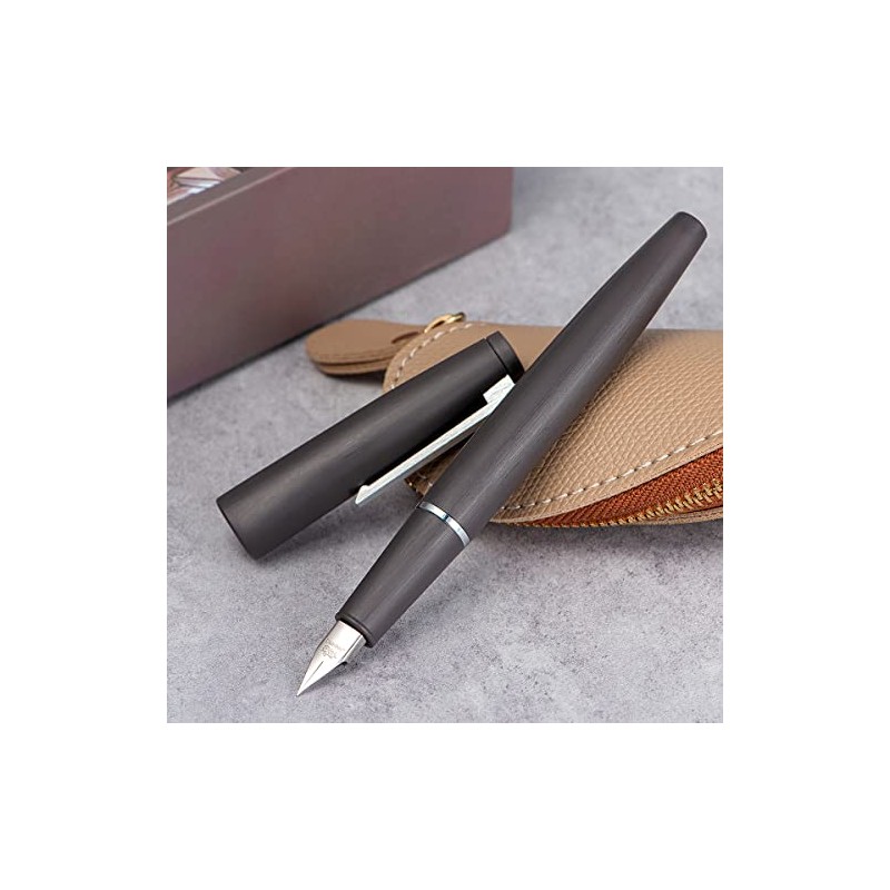 Jinhao 80 - Pluma estilográfica de fibra de carbono cepillada,
