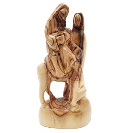 Zuluf 7.4" Olive Wood Holy Family Statue – Flight to Egypt Scene Hand-Carved in Bethlehem – Mary, Joseph & Baby Jesus Figurine for Catholic Christmas Decor or Christian Gift – HOF024