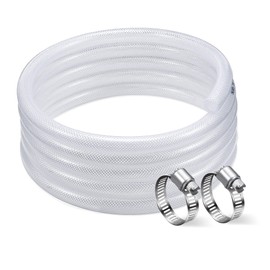 DAVCO 3/4" ID - 10 ft Heavy Duty Braided Clear Plastic Vinyl Tubing, Flexible High Pressure Reinforced PVC Plastic Tube Hose, Non-toxic, BPA Free, with 2 Stainless Clamps