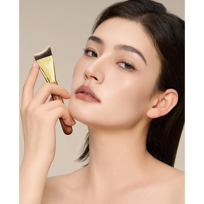 ROWNYEON CM193 Foundation Brush, Extra Fine, Fishtail Shape, Makeup Brush,