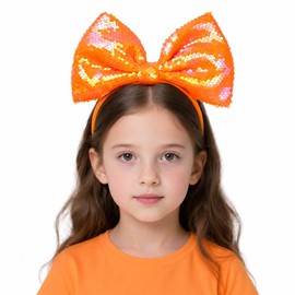 Orange Big Hair Bow Headband, Sequin Party Glitting Headwear for Girls Women (orange)