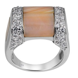 Orchid Jewelry 925 Sterling Silver Cocktail Rings For Women - Delightful 2.7 Carats White Topaz, Orange Mother Of Pearl with perfect Invisible Setting in a Round Shape