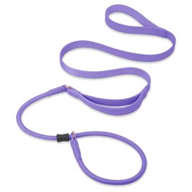 AaufiLux Slip Lead Dog Leash, Double Handle, Soft Leather, Heavy Duty Nylon, No Pull Walking, 6ft Purple