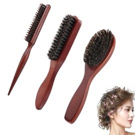Pack of 3 Boar Bristle Brush Hair Brush with Wooden Handle Wooden Handle, Unisex, for Combing Beards and Hair, Suitable for All Hair Types