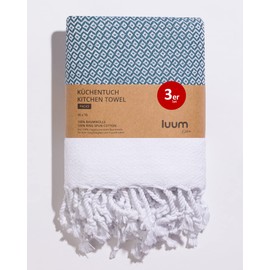 Luum® Set of 3 Tea Towels, Tea Towels, Kitchen Towels, Kitchen Towels, 100% Ring-Spun Cotton, Quick-Drying, Lint-Free, Petrol, 45 x 70 cm, Gift Set