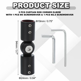 PATIKIL Window Corner Curtain Rod Connector, 2 Pcs Adjustable Curtain Rod Corner Connector Hinged Elbow Connector with Screwdriver for 3/4 Inch Bay Window Curtain Rod, Black