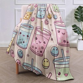 Cute Anime Cups Blanket Gifts for Women Girls Adults Kids Soft Warm Lightweight Cozy Bubble Tea Throw Blankets for Bed Sofa Couch Living Room Decor 50x60in