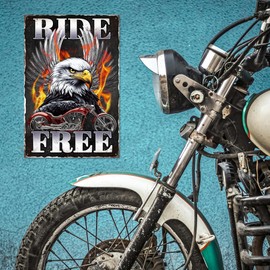 WADORN Vintage American Bald Eagle Motorcycle Metal Tin Sign, Eagle Motorbike Retro Tin Sign Hanging Decor American Bald Eagle Metal Wall Plaque Decoration for Garage Ride Free Decor, 11.81x7.87 Inch