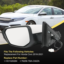 RUIANOMG Door Mirror Left Driver Side Replacement For Honda Civic 2016-2021, Replace HO1320284 White 5Pins