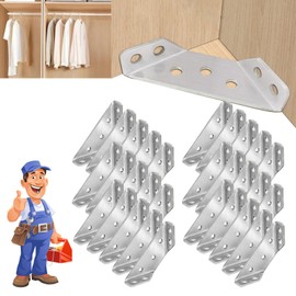 20PCs Universal Stainless Steel Furniture Corner Connector, Corner Brace for Shelf Cabinet Table Chair, Furniture Corner Connectors, Wooden Triangle Stabilizer(20)