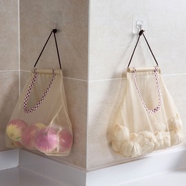 2pcs Reusable Hanging Storage Mesh Bags - Hatisan Durable & Strong Fruit and Vegetable Mesh Bags/Pulling resistance Storage Tote Bags for Garlics, Potatoes, Onions or Garbage Bag-Clear