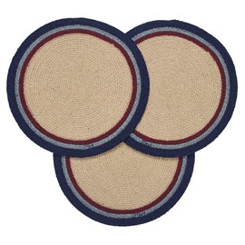 VHC Brands Braided Cotton Trivet 12 Set of 3, Cotton Dining Room, Kitchen Trivet, Pot Holder, Hot Pads, My Country Collection, Round 12x12, Stars, Navy
