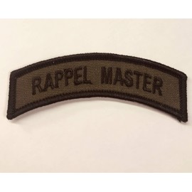 Bayonet Design - Rappel Master Embroidered Tab - 3 1/2" X 1" Wax Backed, OD Green, Non merrowed Edge - US Army Air Assault - Fort Campbell, KY - Whap Whap Wings - Air Assault