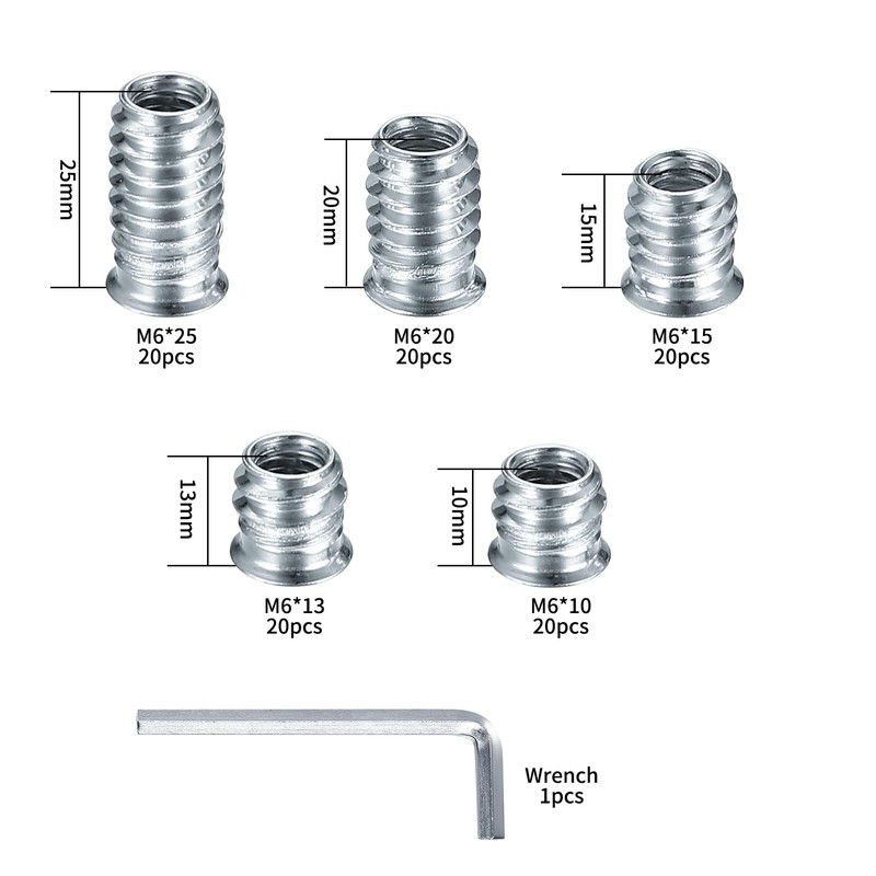M6 Threaded Inserts for Wood, 100 Pcs Threaded Insert Nuts,