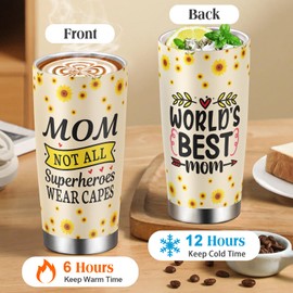 Gifts for Mom from Daughter Son, 20 oz Stainless Steel Coffee Tumbler with Lid and Straw, Christmas Birthday Mothers Day Gifts, Funny Appreciation Ideas for Mother New Mom, Sunflower Best Mom Tumbler
