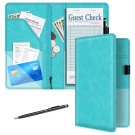 BVYA Server Book for Waitress, 5x9 Inch Server Book with Zipper Pocket, Unique Printed Leather Server Wallet Organizer Fit Waitress Apron, with A Pen