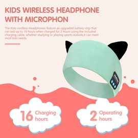 Joythink Kids Bluetooth Headband Headphones Sleep Mask Wireless Earphones Built in Thin Speaker Kids Adjustable Sports Headset for Girls Boys Children Baby Toddler Airplane Travel Study Aqua