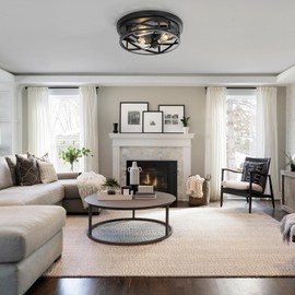 piano7797 13 inch Black Flush Mount Ceiling Light Fixtures,3-Light Modern Hallway Light Fixtures Ceiling, Black Light Fixture Ceiling Mount for Farmhouse,Kitchen, Bedroom 2 Pack