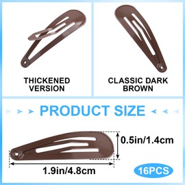 DAZEBRA 16pcs Brown Snap Hair Clips for Women, Alloy Hair Barrettes, Cute Non-Slip Long Short Hair Accessories for Working Travelling Dating Party
