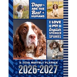 2-Year Monthly Planner 2026-2027: 8.5x11 Dated Organizer With 100 Blank College-Ruled Notebook Pages Combo / 24-Month Schedule / English Springer Spaniel Dog Art Pattern Cover