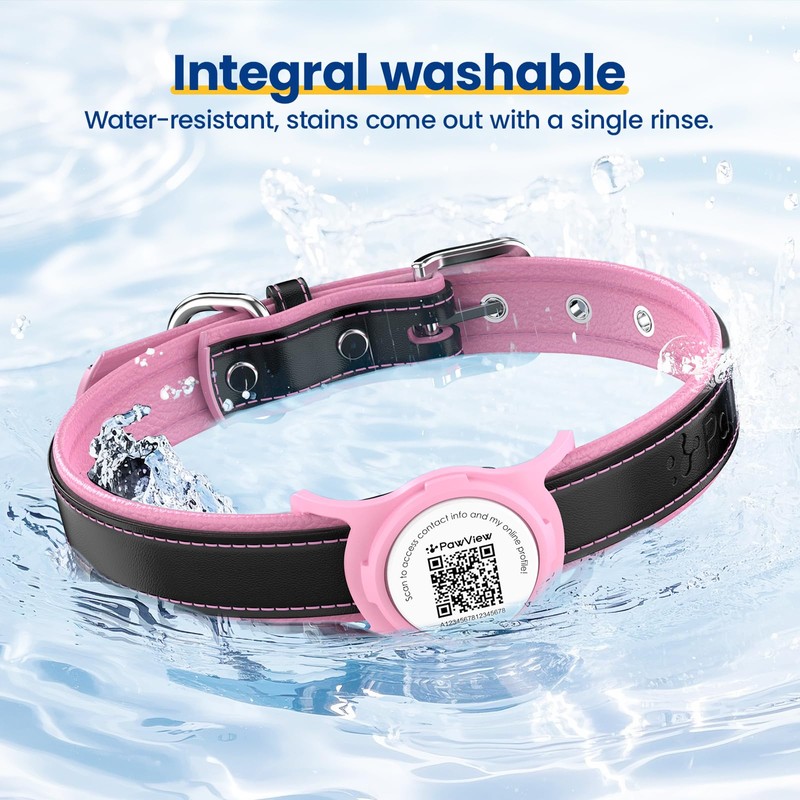 PawView Leather Padded Dog Collar & Smart AirTag Holder- Soft