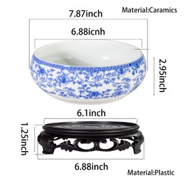 TOIVO Lotus Bowl Planter，White Ceramic Lotus Planter with Plastic Base 7.8”，Lotus Shape Hydroponic Water Lily Flower Pot