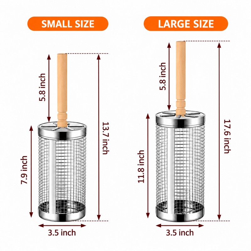 4-Pack Stainless Steel Rolling Grill Baskets for BBQ – Wooden