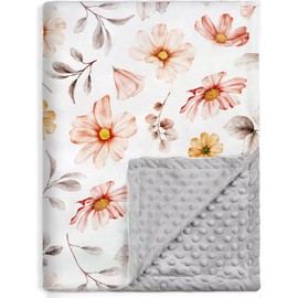 BORITAR Kids Baby Blankets Soft Plush Mink Fabric for Girls,Elegant Daisy Floral Receiving Blankets with Dotted Fleece Backing for Newborn,Toddler,Shower Gifts 30 x 40 Inch(75x100cm)