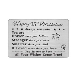 DEGASKEN Happy 25th Birthday Card, 25 Year Old Birthday Gifts Cards for Men Women Him Her, Permanent Engraved Steel Wallet Card
