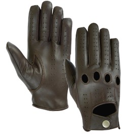 New Hugger Men's Water Resistant Perforated Leather Driving, Riding, Motorcycle Gloves (Brown, Medium)