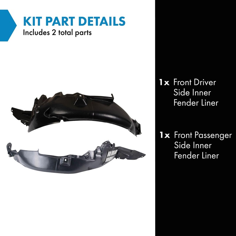 TRQ Front Inner Fender Liner Set Compatible with 2006-2011 Hyundai