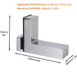 Adjustable Wood/Glass Shelf Bracket, Tiberham Zinc Alloy Polished Chrome Shelf Support Clamp Corner Brace for 3-30mm Thickness Shelf, Wall Mounted Glass Support Clip Wood Holder (Pack of 2)