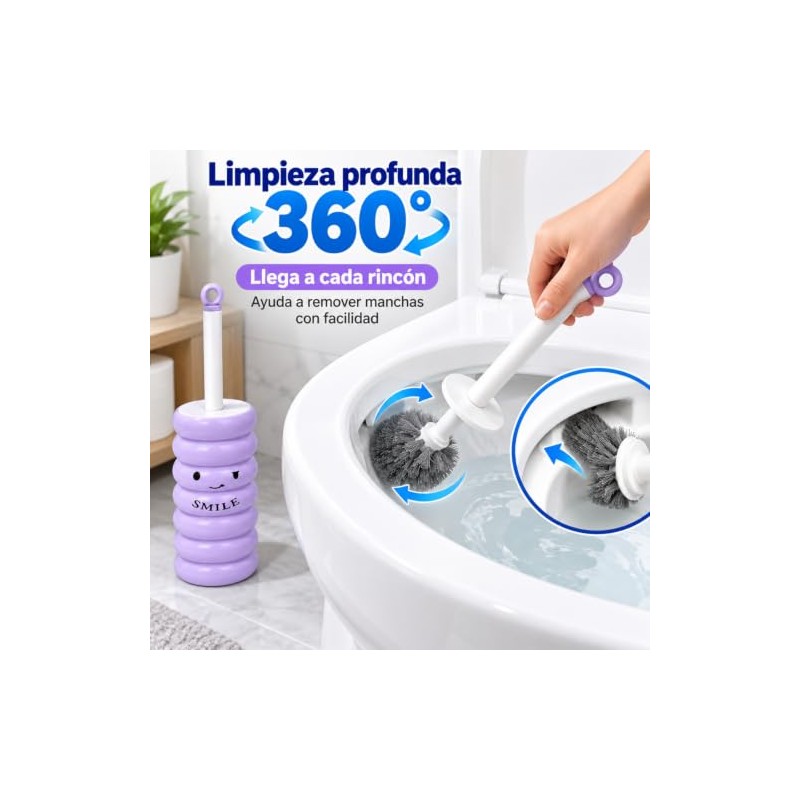 ALIMOTA Juego de 2 Escobillas para Inodoro Púrpura Diseño Sonriente