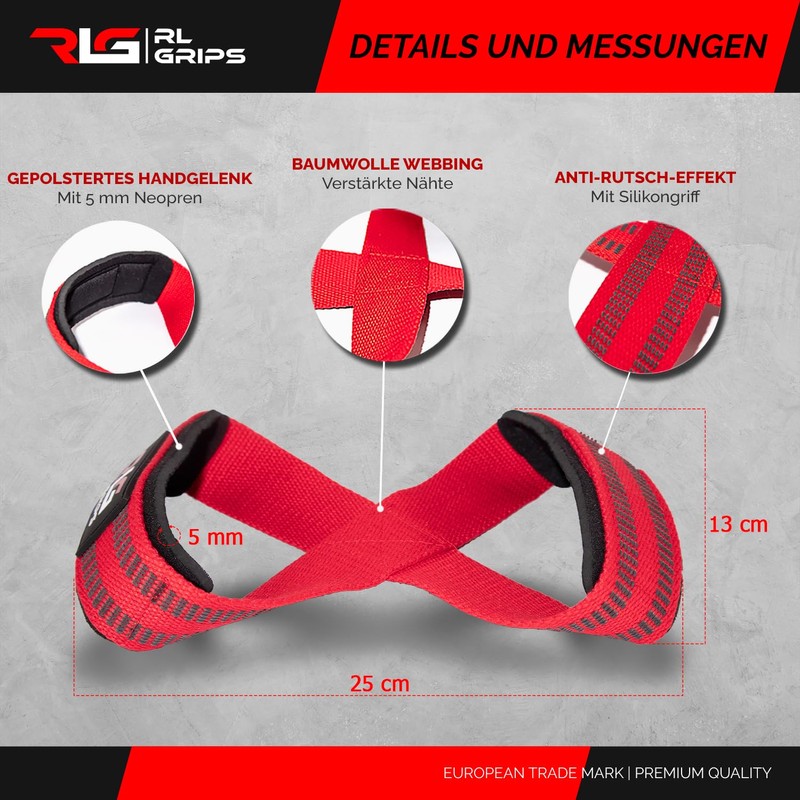 RL Grips™ Straps 8 for Professional Weightlifting and Powerlifting -