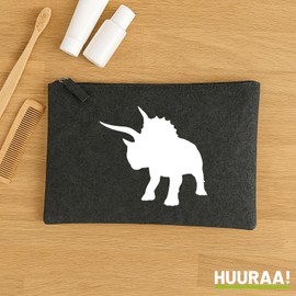 Huuraa Kulturbeutel Triceratops Dinosaurier Geschenk 1 Liter Charcoal Filz Triceratops Geschenkidee