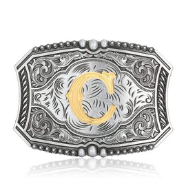 XGALBLA Men's American Western Belt Buckle Knight Vintage Initial Letters A to Z Alphabet Cowboy Rodeo Belt Buckle, C, Medium