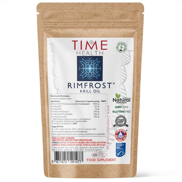 RIMFROST® Antarctic Krill Oil | Ultra Rich Omega-3 Including DHA/EPA Phospholipids & Astaxanthin | 60 Softgel Capsules | Fast Absorption & Highly Efficient | No Aftertaste | Sustainable