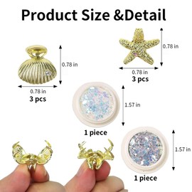 Mini Starfish Hair Clips Set Gold Seashell Hairpins with Body Face Glitter Metal Hair Accessories for Women Mini Metal Hair Barrettes for Ponytail Braid Hair Wedding Beach Birthday Party, 6 Pcs