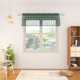 Green Valance 15 inches Long Sheer Living Room Curtain Toppers Voile Valence for Windows Kitchen Bedroom Bathroom Short Small Mini Curtain Panel Rod Pocket 1 Panel 52"x15"