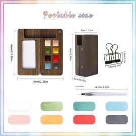 Mini Paint Palette Travel kit - Travel Ready Watercolor Paint Palette, Pocket Artist Watercolor Travel Set with Colours, Binder Clips, Watercolor Pens, Wooden Paint Box for Painters Artists Students