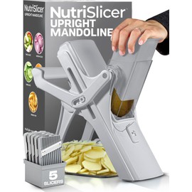 EMSON Safe Mandoline Slicer for Kitchen, All in 1 Mandoline Slicer for Food Works as Potato Slicer, Vegetable Slicer, Food Slicer, French Fry Cutter and More with 5 Blades and Storage Container