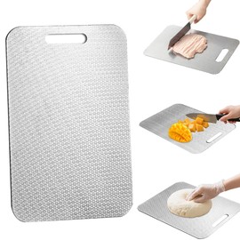 Tutamaz Schneidebrett aus 304 Edelstahl, Doppelseitiges Schneidebrett für die Küche mit Griff und rutschfestem Kratzfestigkeit Design BPA-frei Spülmaschinenfest für Fleisch Gemüse Obst