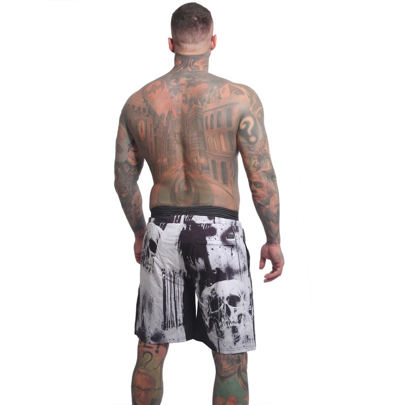 Yakuza Men's Horned FU Swim Shorts, White, 3 XL
