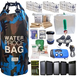 Sirius Survival Pre-Packed Hurricane Kit - Comprehensive Hurricane Preparedness Items - Essential Hurricane Supplies - Complete Hurricane Supply List in a Waterproof Bag for 2 People (Deep Blue Camo)