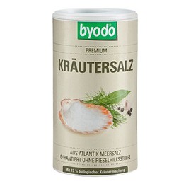 Byodo Organic Herb Salt in Shaker Tin, 125 g, Intensive Aromatic, Fine-Grained Sea Salt, No Flow Agents, Not Iodized