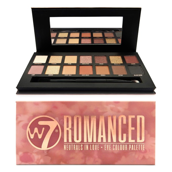 W7 | Romanced Eyeshadow Makeup Palette | Tones: Creamy Mattes & Shimmer Metallics | Colors: Warm Neutrals, Pinks, Golds, Browns | Cruelty Free and Vegan Eye Makeup For Women by W7 Cosmetics