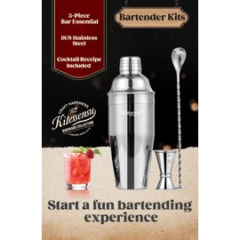 25oz Cocktail Shaker Set - Drink Shaker with Bartender Strainer - Professional Drink Mixer Set for Beginners - Silver - KITESSENSU