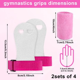 2 Pairs Gymnastics Hand Grips, Gymnastics Equipment for Kids, Pink Black Gymnastics Wristbands Sets, Gymnastic Bar Grip Gloves and Gymnastics Wrist Support Sports Accessories for Workout Exercise